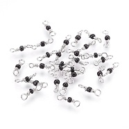 Brass Links connectors, with Glass Beads, Infinity, Nickel Free, Real Platinum Plated, Black, 10~11x3x2mm, Hole: 1.4~1.6mm(KK-O104-23P-NF)