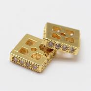 Brass Micro Pave Cubic Zirconia Spacer Beads, Square, Lead Free & Nickel Free, Golden, 9x9x2.5mm, Hole: 1.1mm(ZIRC-F038-05G-FF)