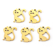 Vacuum Plating 304 Stainless Steel Charms, Laser Cut, Cat Shape, Golden, 14.5x12.5x1mm, Hole: 1.2mm(STAS-N092-69G)