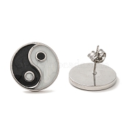 304 Stainless Steel Yin Yang Stud Earrings, wtih Enamel, Stainless Steel Color, 16.5mm(EJEW-C114-09P)