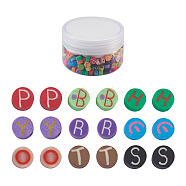 Handmade Polymer Clay Flat Round with Capital Letter Beads, Mixed Color, 6x4mm, Hole: 2mm, 300pcs/box(CLAY-CW0001-01)