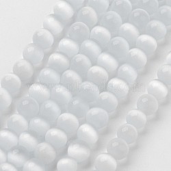 Cat Eye Beads, Round, White, 12mm, Hole: 1.5mm, about 32pcs/strand, 14.5 inch(X-CER12mm01)