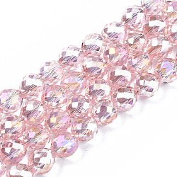 Transparent Glass Beads Strands, Faceted, AB Color Plated, Teardrop, Pink, 6x6mm, Hole: 1.2mm, about 77~80pcs/strand, 17.95 inch~19.29 inch((45.6~49cmcm)(X-EGLA-T008-14A-01)