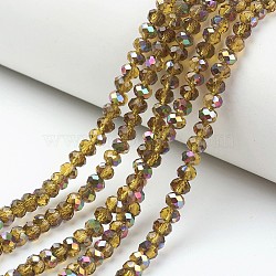 Electroplate Transparent Glass Beads Strands, Half Rose Gold Plated, Faceted, Rondelle, Goldenrod, 8x6mm, Hole: 1mm, about 65~68pcs/strand, 15.7~16.1 inch(40~41cm)(EGLA-A034-T8mm-R04)