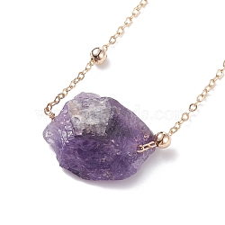 Natural Amethyst Raw Stone Pendant Necklace for Women, Golden, 17-3/4 inch(45cm)(NJEW-JN03781-03)