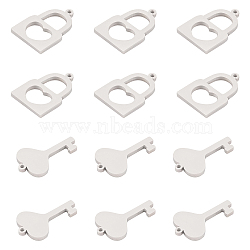 304 Stainless Steel Charms, Laser Cut, Polishing, Key and Lock, Stainless Steel Color, 17~20x13mm, Hole: 1mm, 12pcs/box(STAS-UN0012-03P)