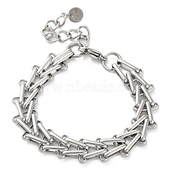 Non-Tarnish 304 Stainless Steel Triangle Link Chain Bracelets for Women, Stainless Steel Color, 7-1/8 inch(18cm), 12.5mm(BJEW-G712-10P)