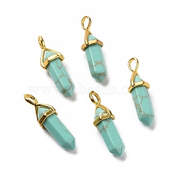 Synthetic Turquoise Pointed Pendants, Faceted, with Golden Tone Brass Findings, Lead free & Cadmium Free, Bullet, 27~30x9~10x7~8mm, Hole: 4x3mm(G-K329-10G)