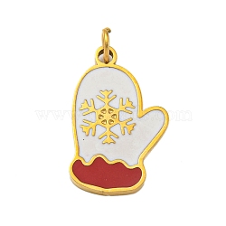 Christmas Theme Ion Plating(IP) 304 Stainless Steel Pendants, with Enamel and Jump Ring, Golden, Gloves, 17x10.5x1.5mm, Hole: 2.5mm(STAS-O005-01G-G)