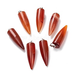 Natural Red Agate Pendants, with Platinum Brass Findings, Bullet, 32~35x10~11mm, Hole: 7X3mm(G-D040-01P-B02)
