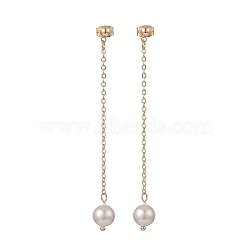 Shell Pearl Beads Dangle Stud Earrings, Golden Brass Chain Tassel Earrings for Women, Beige, 72mm, Pin: 0.7mm(EJEW-JE05219)