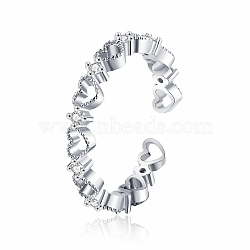 Brass Micro Pave Cubic Zirconia Open Cuff Finger Rings, Heart Hollow Out Rings, Platinum, Inner Diameter: Adjustable(PW-WG57165-01)