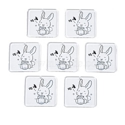 Transparent Printed Acrylic Pendants, Square with Drinking Rabbit, Black, 34.5x34.5x2.5mm, Hole: 1.6mm(OACR-N133-001-03)
