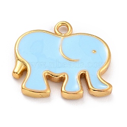 Golden Brass Enamel Pendants, Long-Lasting Plated, Elephant, Light Blue, 16x17.5x2mm, Hole: 1.6mm(KK-P197-08A-G)