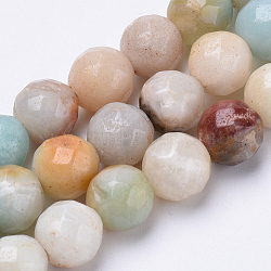Natural Flower Amazonite Beads Strands, Faceted, Round, 8mm, Hole: 1.2mm, about 45pcs/strand, 15.3 inch(G-S281-18-8mm)