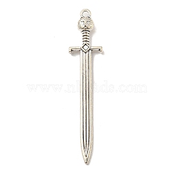 Tibetan Style Alloy Big Pendants, Sword with Cat Shape Charms, Antique Silver, 66x14.5x2mm, Hole: 2.5mm(TIBE-L013-01AS)