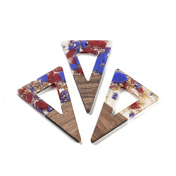 Walnut Wood Pendants, Resin and Gold foil, Triangle, Mauve, 45x30x3.5mm, Hole: 2mm(FIND-Z050-03D)