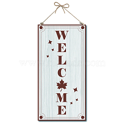 Printed Wood Hanging Wall Decorations, for Front Door Home Decoration, with Jute Twine, Rectangle with Word, White, 30x15x0.5cm, Rope: 40cm(WOOD-WH0115-14B)