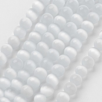 Cat Eye Beads, Round, White, 12mm, Hole: 1.5mm, about 32pcs/strand, 14.5 inch