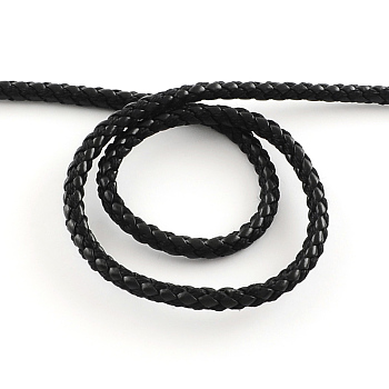 Braided PU Leather Cord, Imitation Leather Cord for Bracelet Making, Black, 5mm, about 9.84 yards(9m)/roll