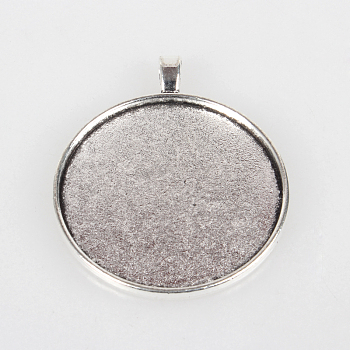 Vintage Tibetan Style Alloy Big Pendant Cabochon Bezel Settings, Antique Silver, Flat Round Tray: 40mm, 52x43x3mm, Hole: 4x7mm, about 76pcs/kg