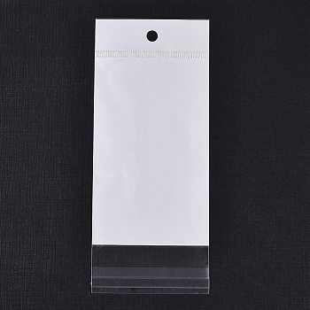 Rectangle OPP Cellophane Bags, Top Self Seal Bags with Hanging Hole, White, 17x7x0.01cm, Hole: 7mm, Inner Size: 14x7cm