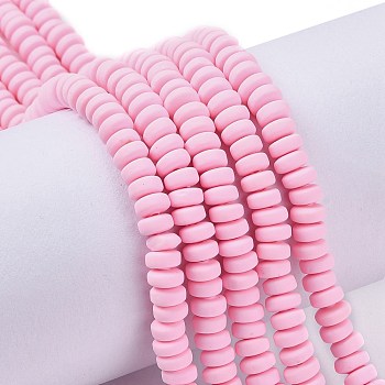 Handmade Polymer Clay Beads Strands, for DIY Jewelry Crafts Supplies, Flat Round, Pearl Pink, 6~7x3mm, Hole: 1.5mm, about 113~116pcs/strand, 15.55 inch~16.14 inch(39.5~41cm)