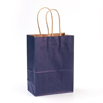 Pure Color Kraft Paper Bags, with Handles, Gift Bags, Shopping Bags, Rectangle, Midnight Blue, 21x15x8cm