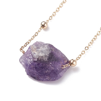 Natural Amethyst Raw Stone Pendant Necklace for Women, Golden, 17-3/4 inch(45cm)
