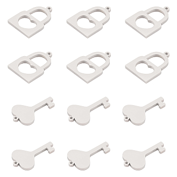 304 Stainless Steel Charms, Laser Cut, Polishing, Key and Lock, Stainless Steel Color, 17~20x13mm, Hole: 1mm, 12pcs/box