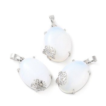 Opalite Pendants, with Platinum Tone Brass Findings, Cadmium Free & Lead Free, Oval with Tree, 28~29.5x18.5x9.5mm, Hole: 8x5mm