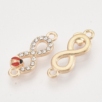 Alloy Rhinestone Links connectors, Enamel Style, Infinity with Ladybird, Dark Red, Light Gold, 23x8x3mm, Hole: 1.5mm