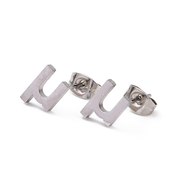 304 Stainless Steel Greek Alphabet Stud Earrings, Manual Polishing, Letter.M, 7~11x2~10x1.5mm, Pin: 0.8mm