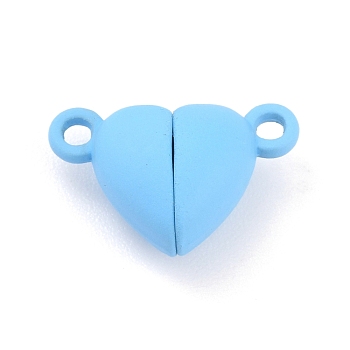 Alloy Magnetic Clasps with Loops, Heart, Light Blue, 15x9.5x6mm, Hole: 1.5mm