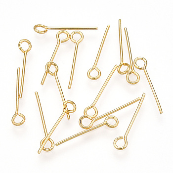 Brass Eye Pin, Long-Lasting Plated, Real Gold Plated, Nickel Free, Real 18K Gold Plated, 21 Gauge, 16mm, Hole: 2mm, Pin: 0.7mm