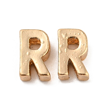 Golden Plated Alloy Beads, Initial Letter, Letter.R, 10x3mm, Hole: 1.8mm