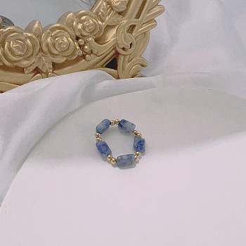 Handmade Natural Blue Spot Jasper Stretch Rings, Adjustable Beaded Rings, 