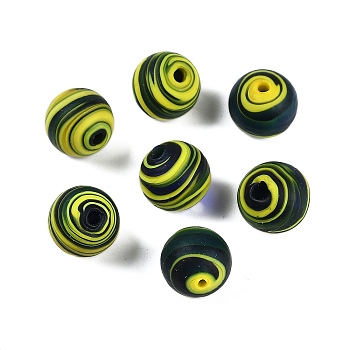 Opaque Handmade Lampwork Beads, Stripe, Round, Yellow, 12mm, Hole: 1.6mm