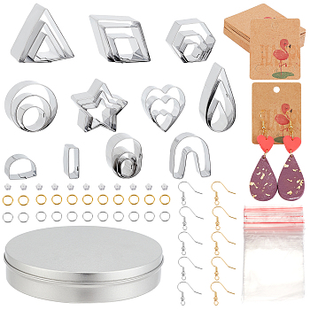 SUNNYCLUE DIY Earring Making Finding Kits, Including 430 Stainless Steel Cookie Cutters, Brass Earring Hooks & Split Rings, Plastic Ear Nuts, Paper Cards, Mixed Color, Cutters: 27pcs/bag