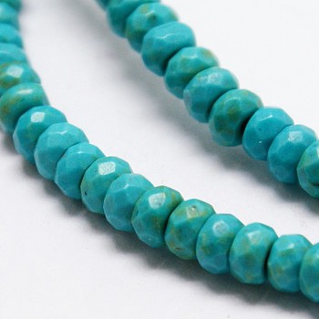 Faceted Rondelle Synthetic Turquoise Beads Strands, Dyed, Turquoise, 6x4mm, Hole: 1mm, about 101pcs/strand, 15.7 inch