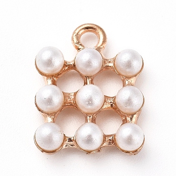 Plastic Imitation Pearl Pendants, with Alloy Findings, Square, Golden, 17.5x13.5x5mm, Hole: 2mm
