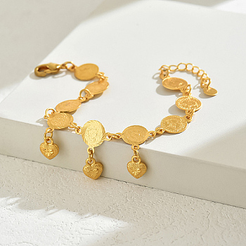 Brass Charm Bracelets, Cable Chains Bracelets for Women, Heart, 7-1/2 inch(19cm)