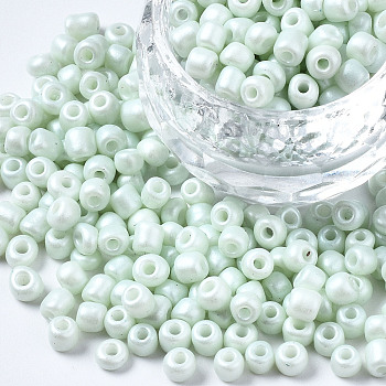 6/0 Glass Seed Beads, Baking Paint, Round Hole, Round, Honeydew, 4~5x3~5mm, Hole: 1.2~1.5mm, about 4500pcs/Pound