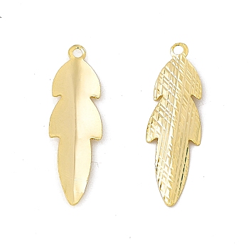 Brass Pendants, Cadmium Free & Lead Free, Leaf Charm, Real 24K Gold Plated, 20.5x6x1.5mm, Hole: 1mm