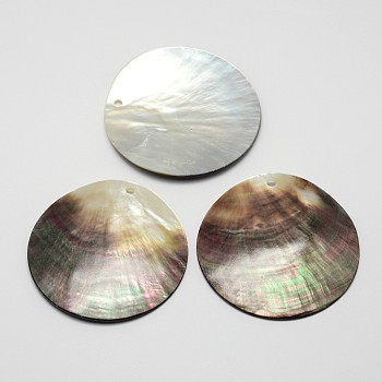 Flat Round Black Lip Shell Big Pendants, Mixed Color, 58x2mm, Hole: 2mm