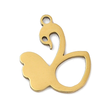 201 Stainless Steel Pendants, Swan Charms, Real 18K Gold Plated, 17x14.5x1mm, Hole: 1.4mm