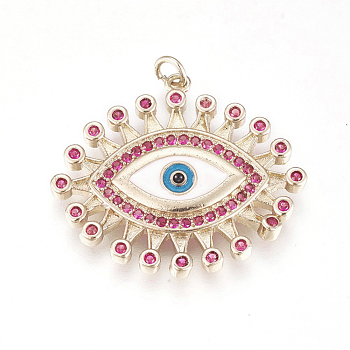 Brass Micro Pave Cubic Zirconia Enamel Pendants, Long-Lasting Plated, Lead Free & Cadmium Free & Nickel Free, Evil Eye, Colorful, Real 18K Gold Plated, 26x30x2.5mm, Hole: 3mm
