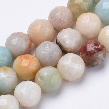 Natural Flower Amazonite Beads Strands, Faceted, Round, 8mm, Hole: 1.2mm, about 45pcs/strand, 15.3 inch