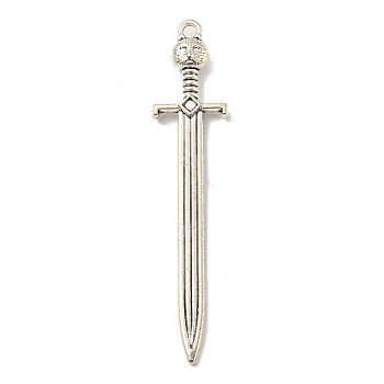 Tibetan Style Alloy Big Pendants, Sword with Cat Shape Charms, Antique Silver, 66x14.5x2mm, Hole: 2.5mm
