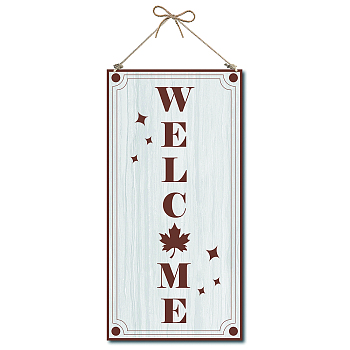 Printed Wood Hanging Wall Decorations, for Front Door Home Decoration, with Jute Twine, Rectangle with Word, White, 30x15x0.5cm, Rope: 40cm
